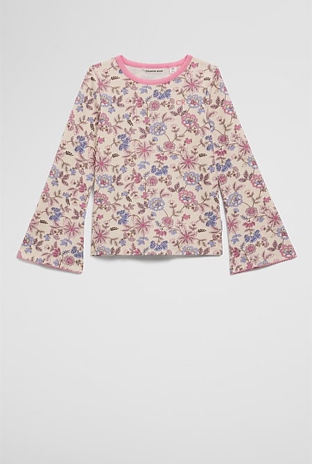 Organically Grown Cotton Blend Rib Flare Sleeve Top