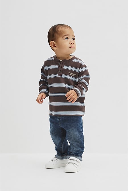 Organically Grown Cotton Stripe Long Sleeve Pique T-Shirt