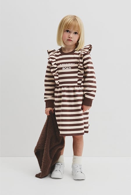Organically Grown Cotton Stripe Ruffle Sweat Dress