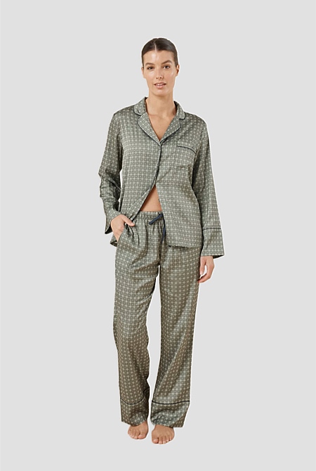 Kienna Geo Printed Silky Satin Pj Set