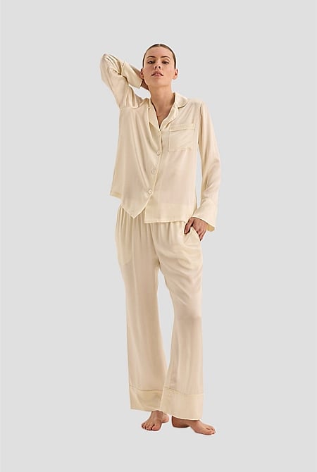 Emerald Pure Silk Long Sleeve Wide Leg Pyjama Set
