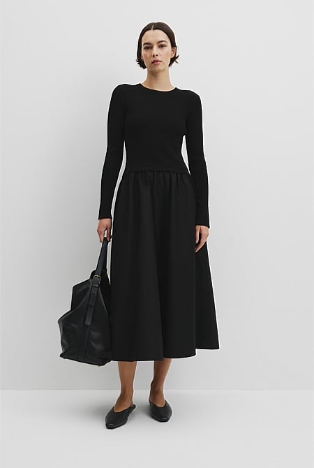 Long Sleeve Mix Media Knit Dress
