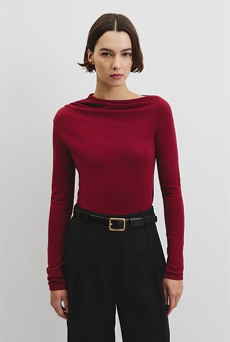 Merino Wool Blend Drape Neck Knit