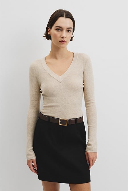 Wool Silk V-Neck Neck