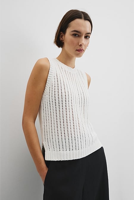 Australian Good Earth Cotton Pointelle Knit Tank