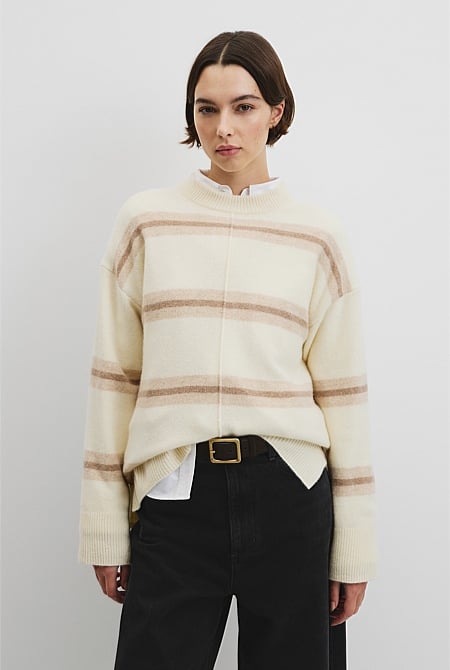 Extrafine Merino Stripe Crew Neck Knit