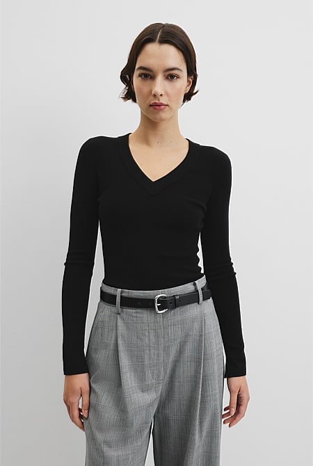 Wool Silk V-Neck Neck