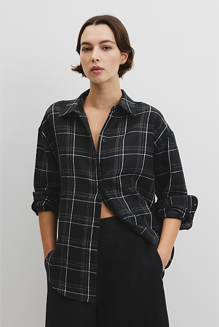 Organically Grown Linen Relaxed Fit Long Sleeve Check Shirt