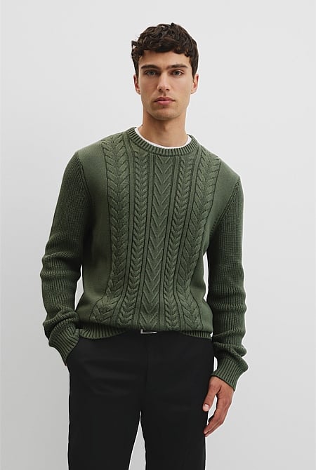 Australian Good Earth Cotton Cable Crew Neck Knit