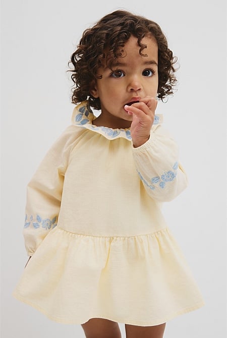 Long Sleeve Embroidered Romper Dress