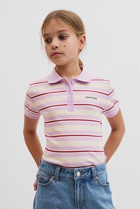 Teen Australian Cotton Short Sleeve Stripe Polo Top