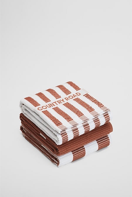 CR Stripe Australian Cotton Tea Towel Pack Of 3
