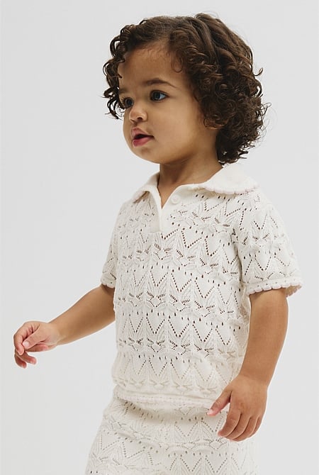 Australian Cotton Short Sleeve Collar Knit Top