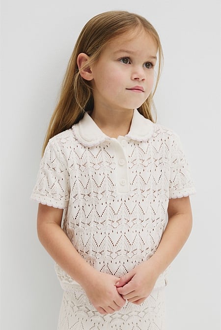 Short Sleeve Collar Knit Top