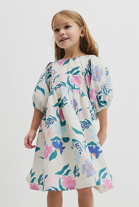 Short Puff Sleeve Print Dress