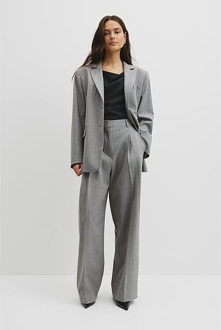 Wool Blend Tailored Pinstripe Pant