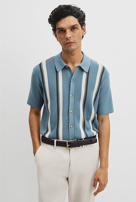 Australian Good Earth Cotton Textured Stripe Knit Shirt