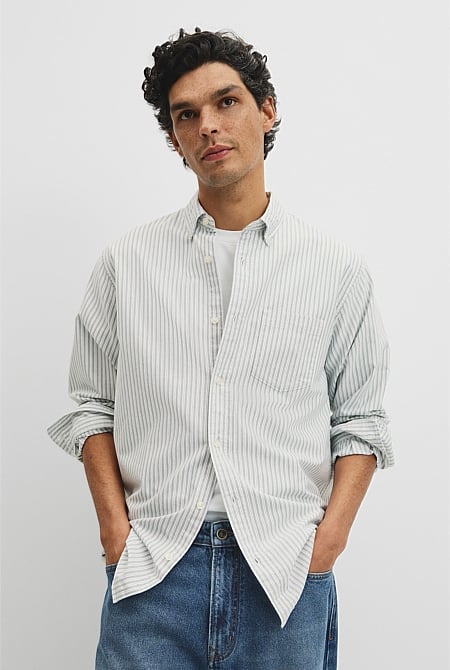 Regular Fit Australian Good Earth Cotton Oxford Stripe Shirt