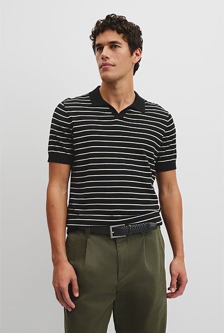 Australian Cotton Silk Stripe Knit Polo