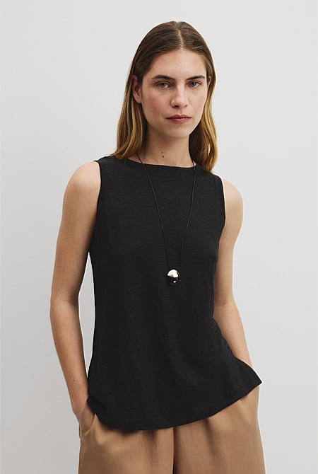 Linen Boat Neck Tank