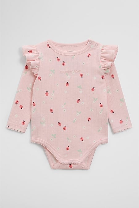 Organically Grown Cotton Blend Pointelle Frill Bodysuit