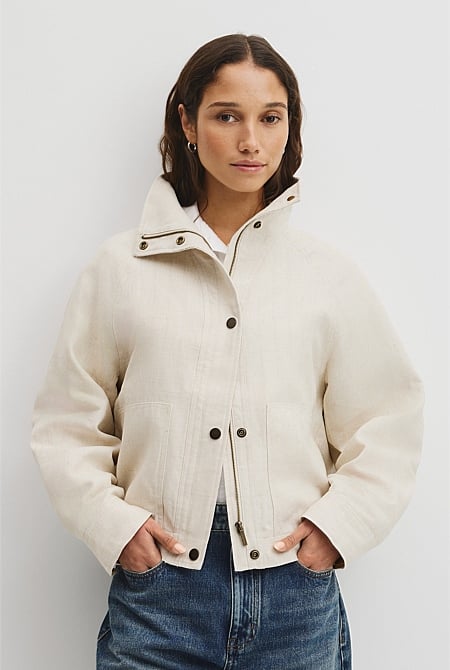 Linen Funnel Neck Jacket