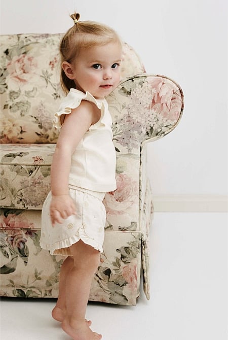 Pull On Embroidered Short
