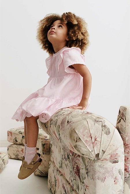 Short Sleeve Tier Cutwork Dress