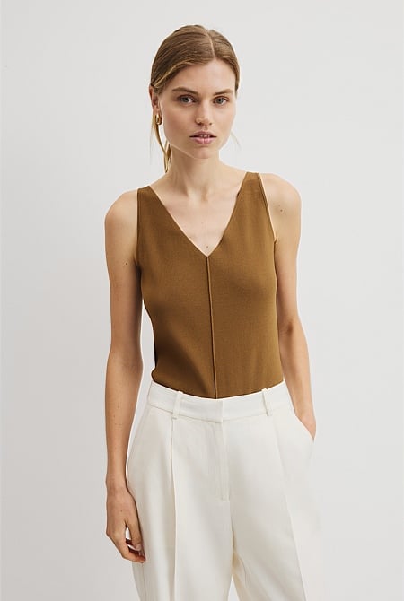 V-Neck Rib Detail Knit Tank
