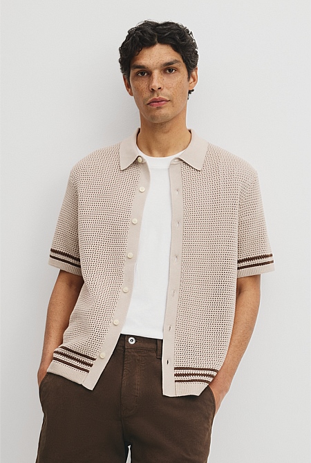 Relaxed Fit Australian Cotton Stripe Knit Shirt
