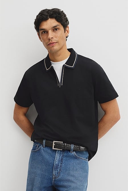 Short Sleeve Tipped Zip Polo