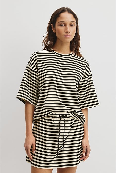 Australian Cotton Blend Stripe Boxy T-Shirt