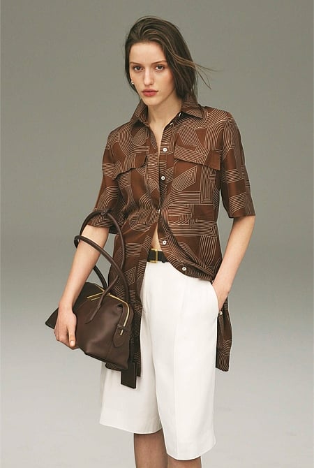 Logo Washable Silk Shirt Dress