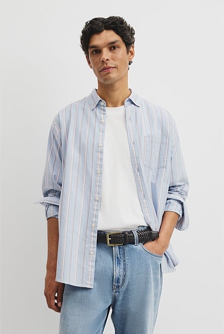 Regular Fit Australian Good Earth Cotton Stripe Oxford Shirt