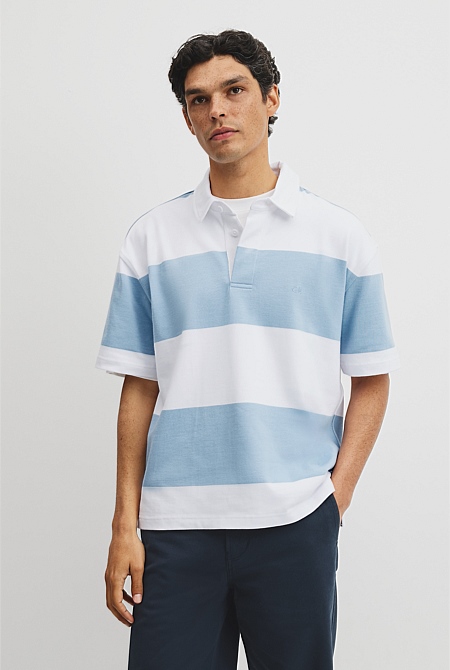 Short Sleeve Australian Cotton Stripe Rugby Polo