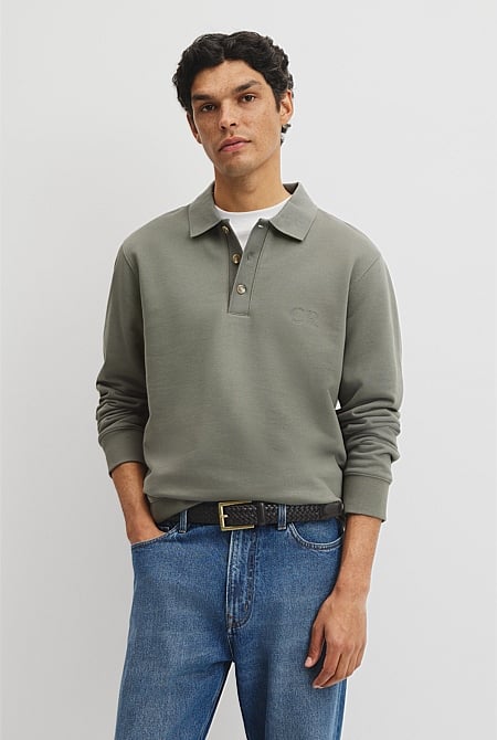 Long Sleeve Button Collar Sweat