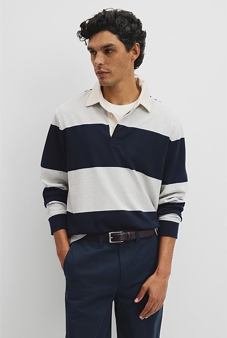 Long Sleeve Stripe Rugby Polo