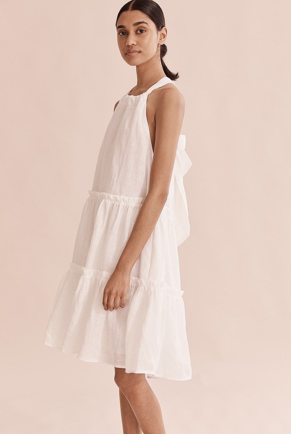 Linen Crinkle Tiered Mini Dress