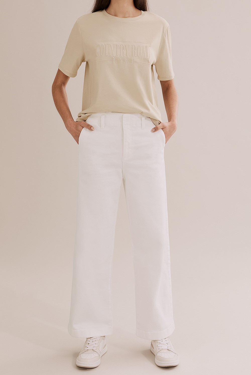 Cotton Blend High Rise Wide Leg Jean