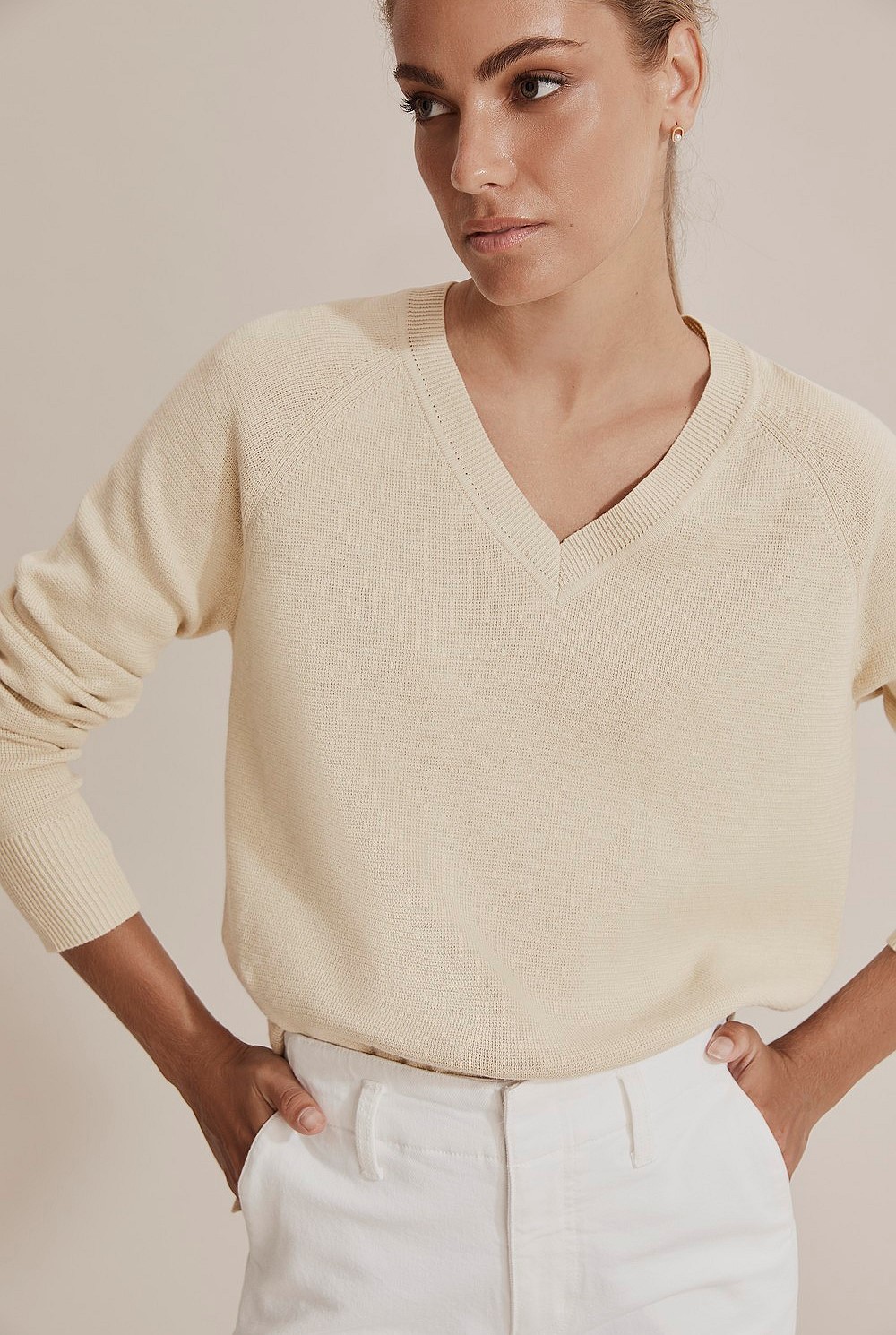Cotton Linen V-Neck Knit