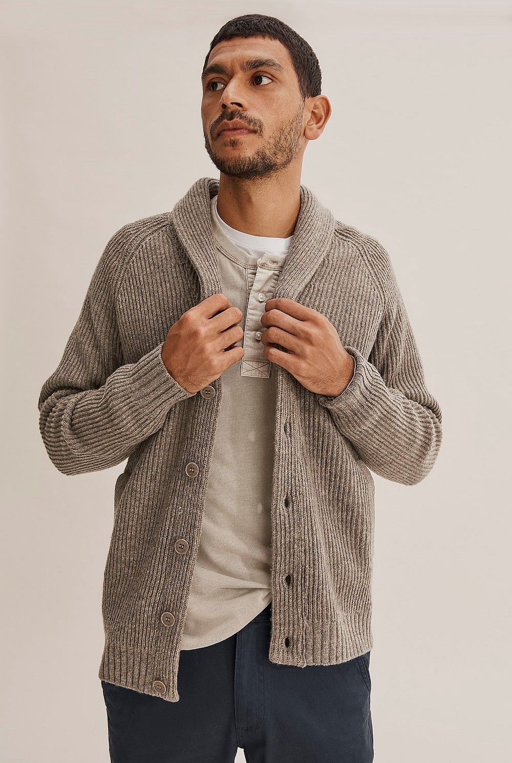 Australian Lambswool Rib Shawl Cardigan