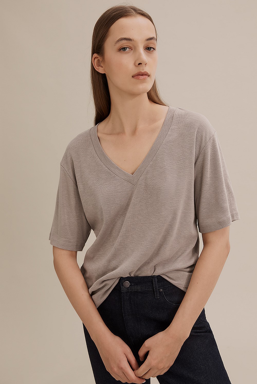 Deep V-Neck Cotton Modal T-Shirt