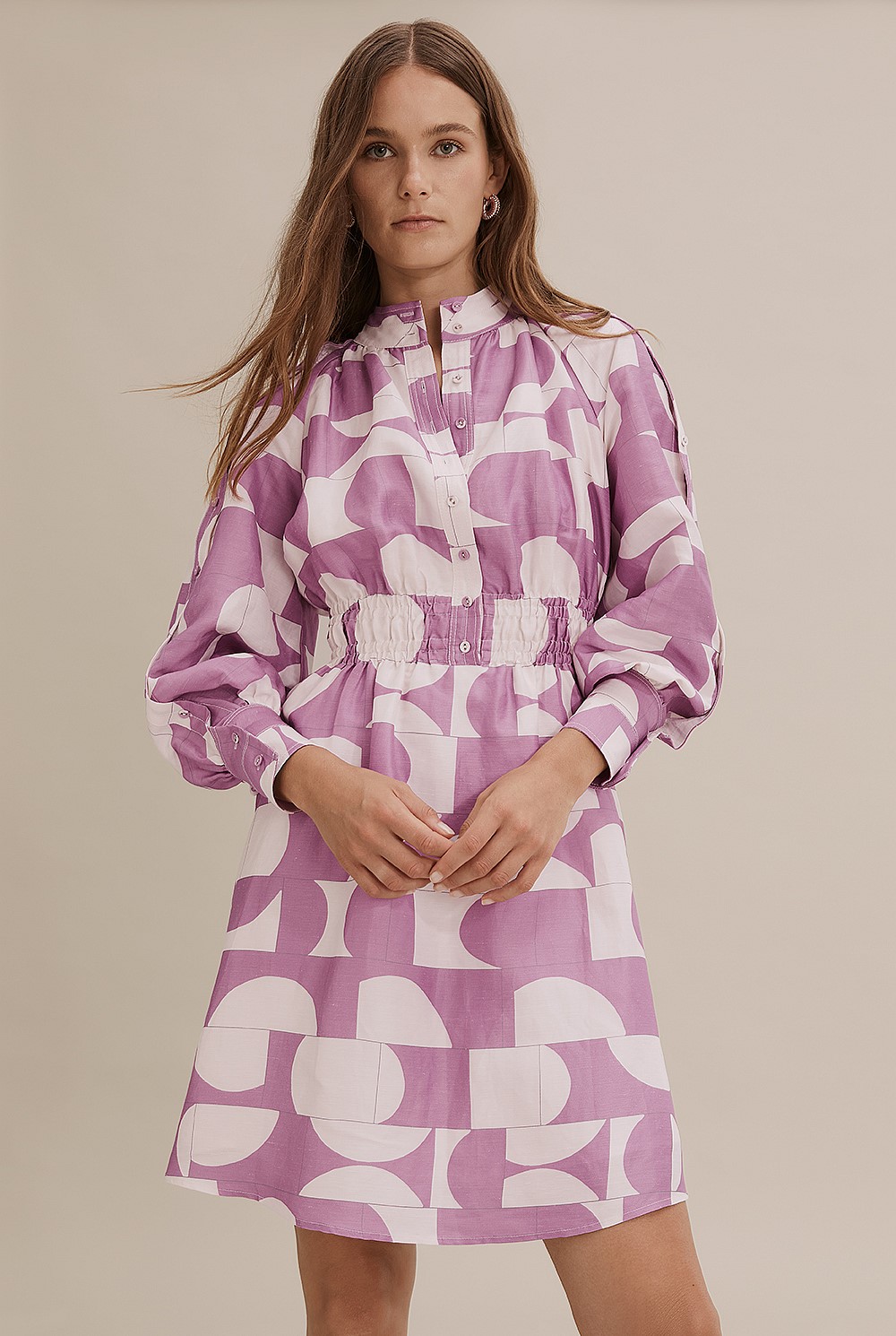 Print Button Detail Dress