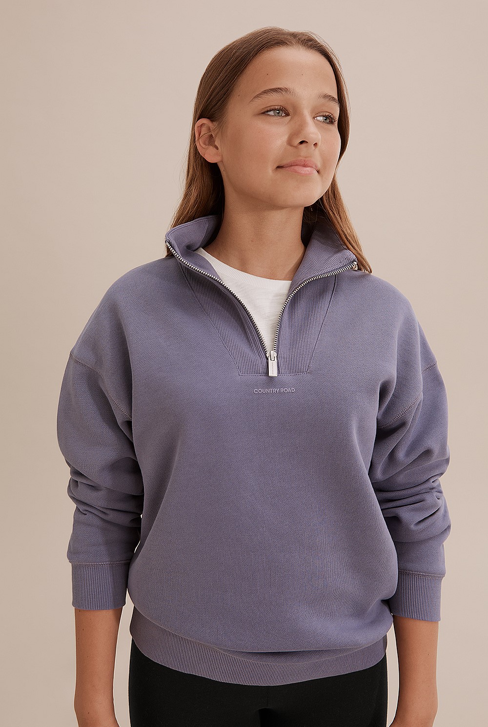 Teen Cotton Half Zip Logo Sweat
