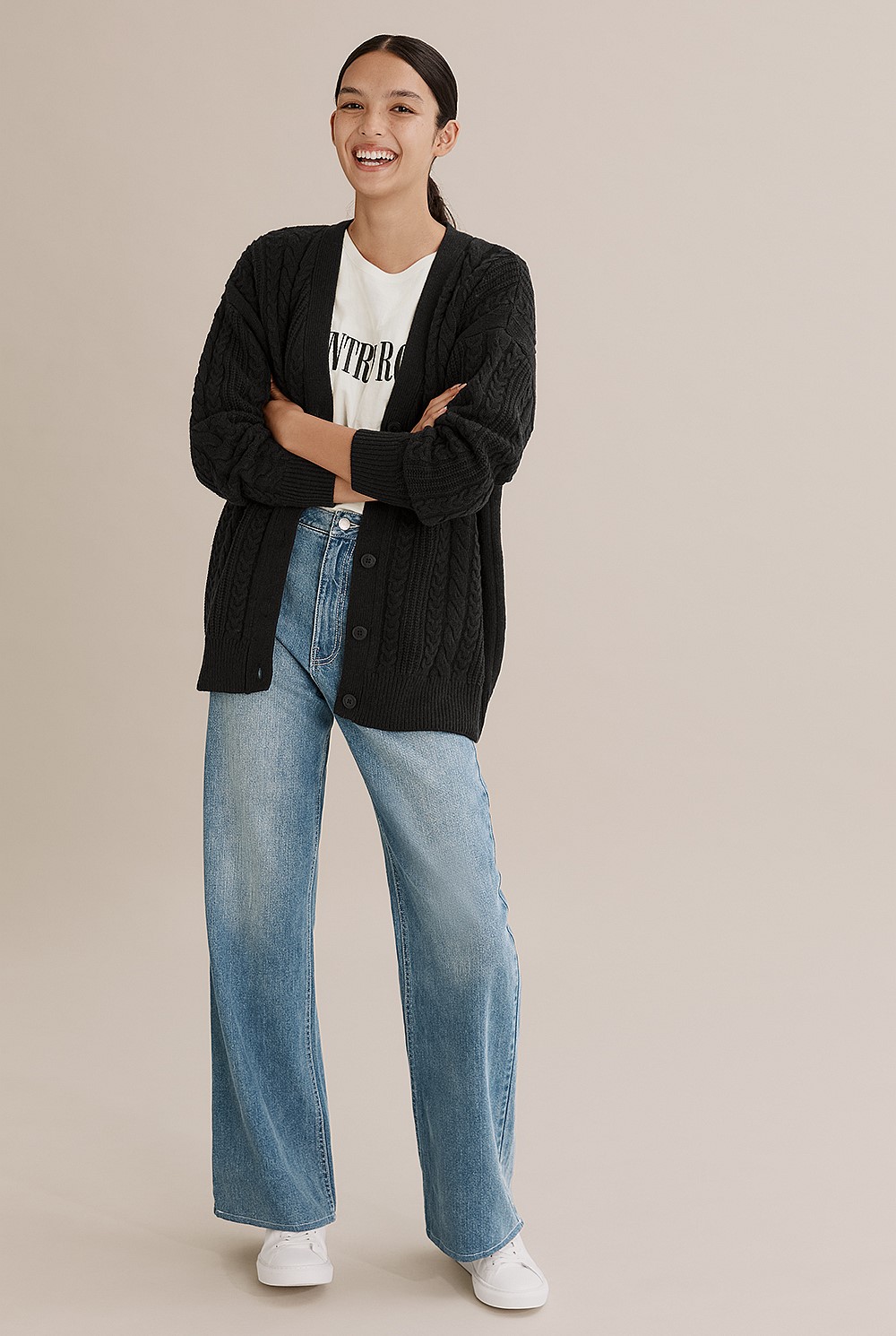 Teen Longline Cable Cardigan