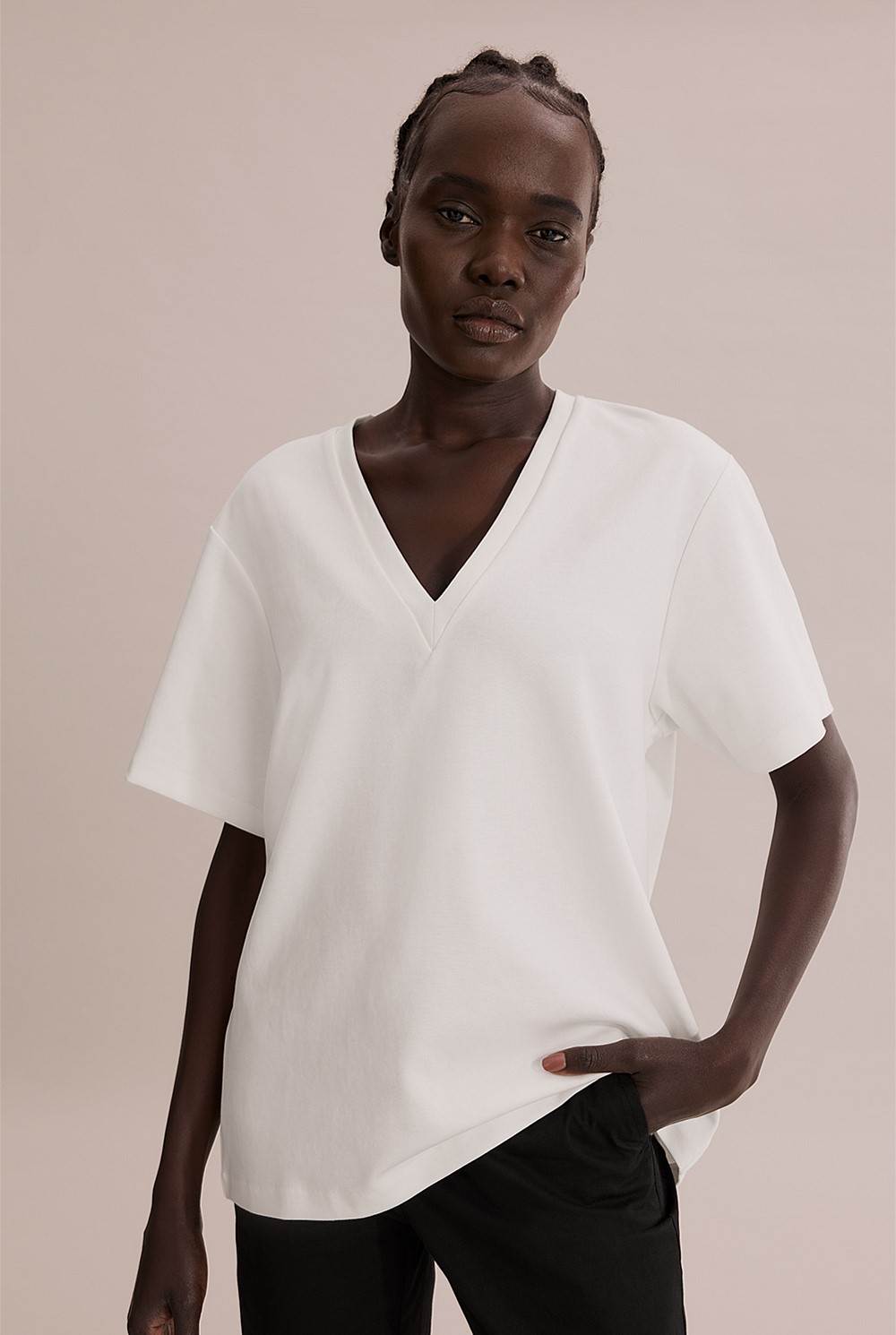 Longline Deep V-Neck T-Shirt