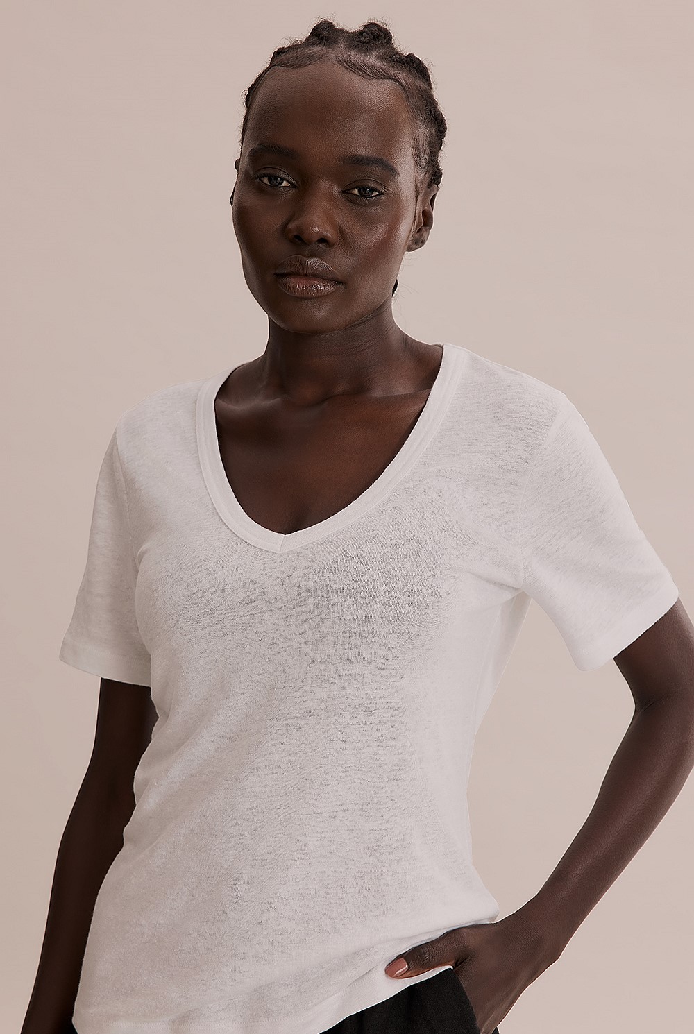 Linen Jersey V-Neck T-Shirt