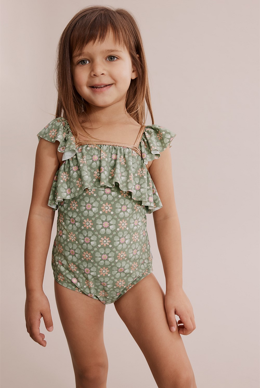 Nylon Mosaic Frill Bather