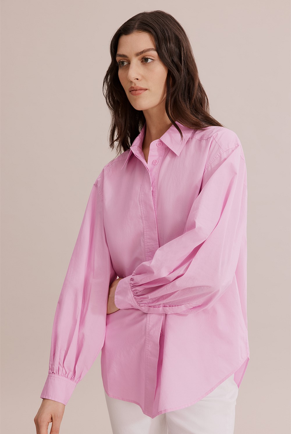 Cotton Blouson Sleeve Shirt