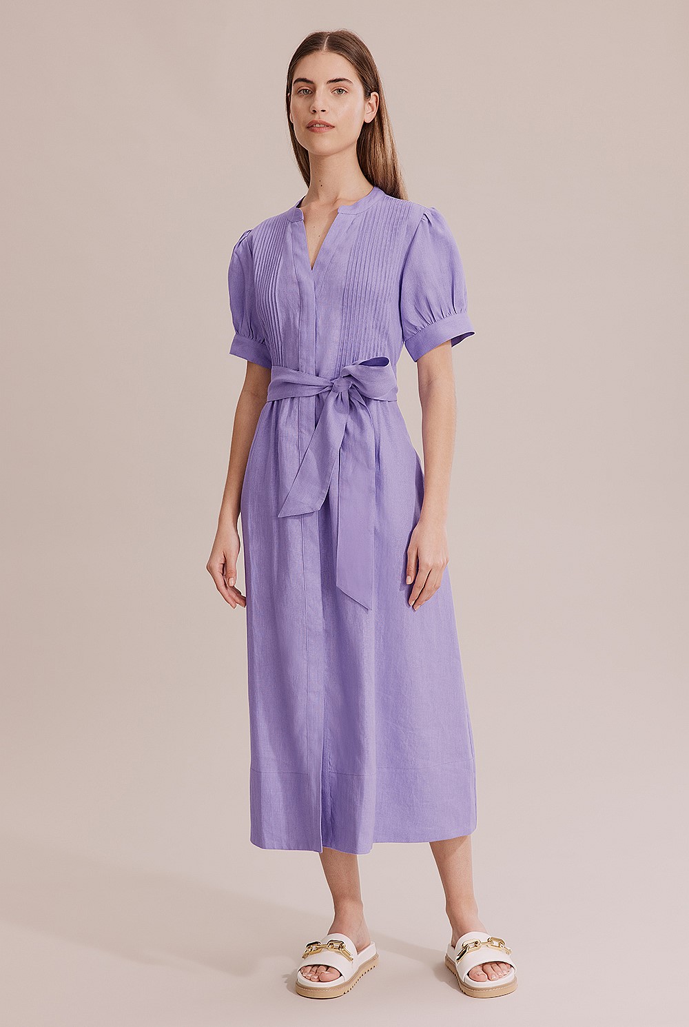 Organically Grown Linen Pin Tuck Midi Dress